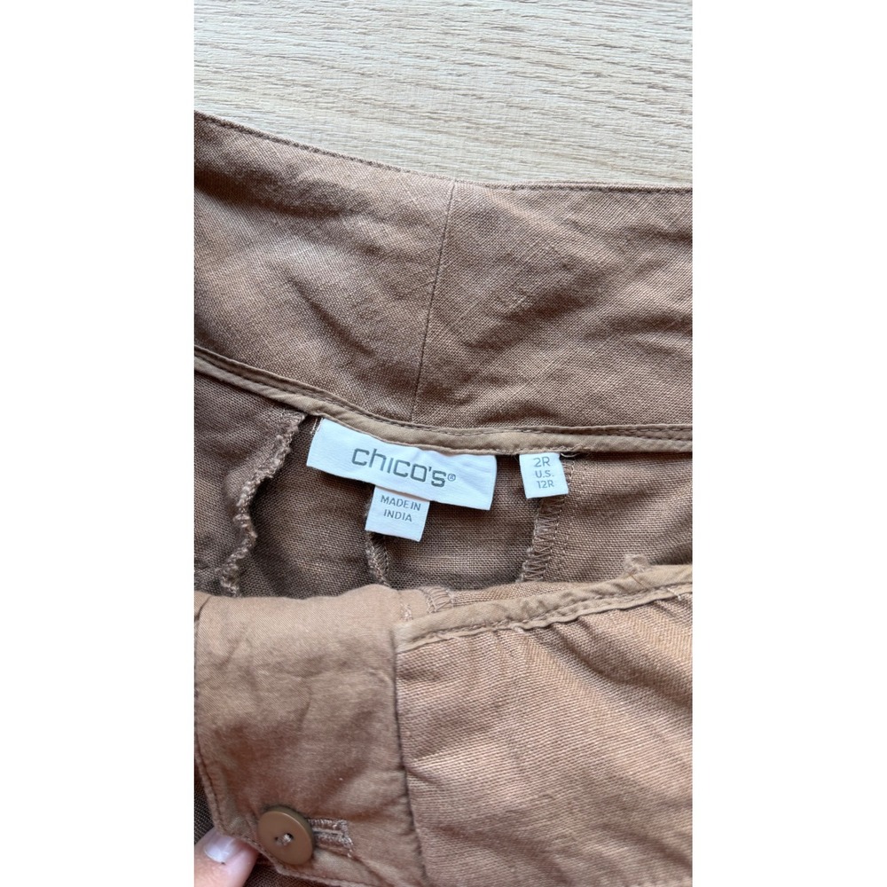 Chico's 100% Linen Brown Wide Leg Pleated Pants Size 2R US 12 Quiet Luxury - Picture 4 of 10
